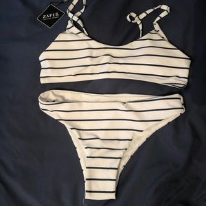 Padded Striped Bralette Scoop Bikini Set